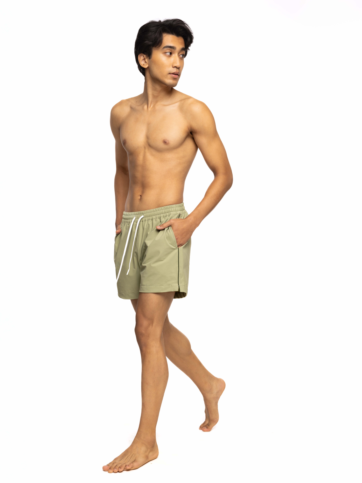 Piped Swim Shorts - Khaki