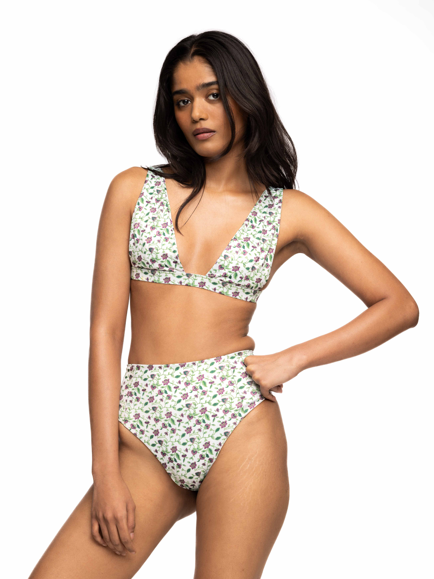 The Plunge Neck Top - Vine Print