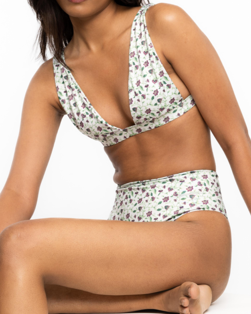 Plunge Neck Top - Vine Print