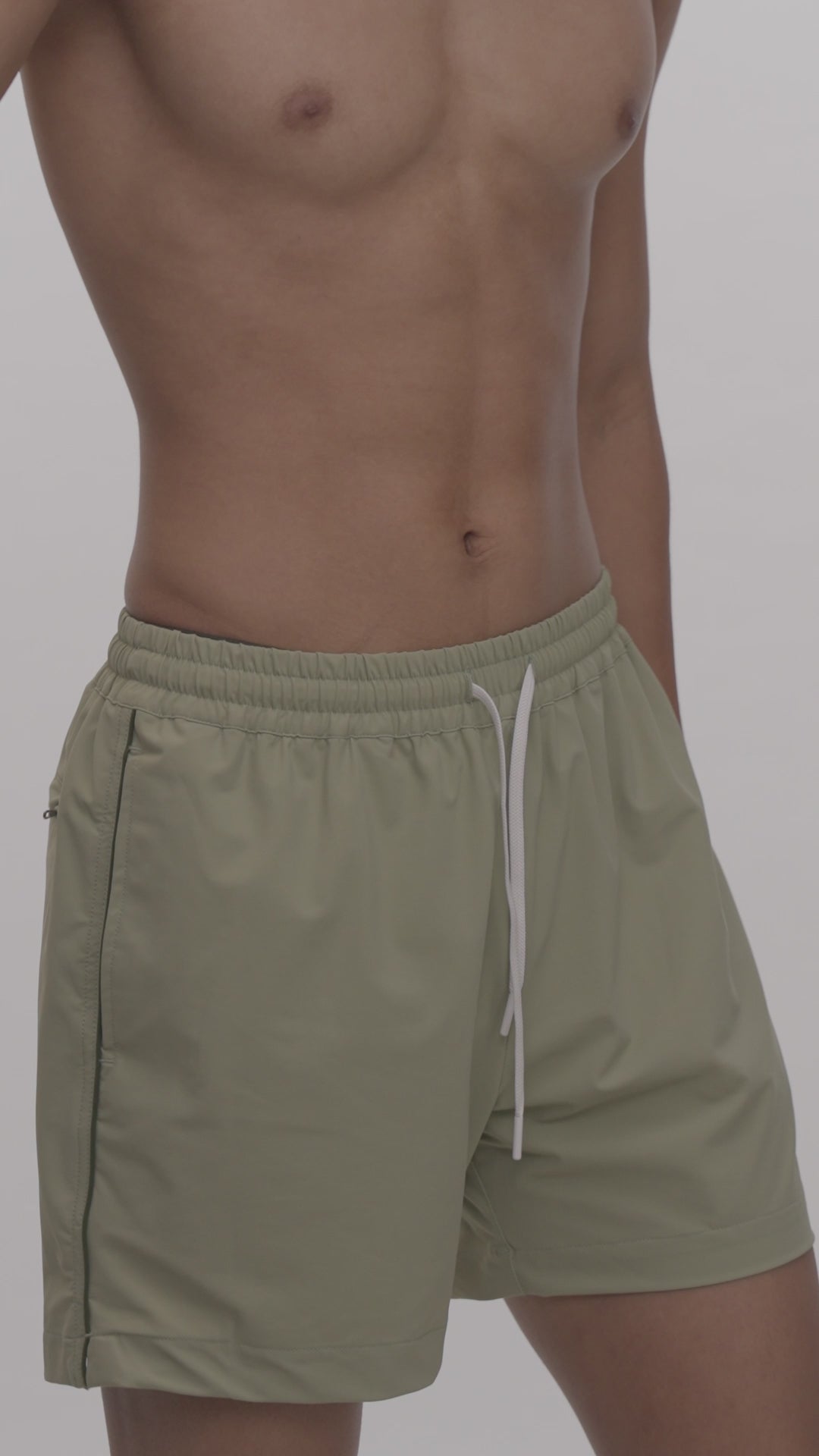 Load video: Piped Swim Shorts - Khaki