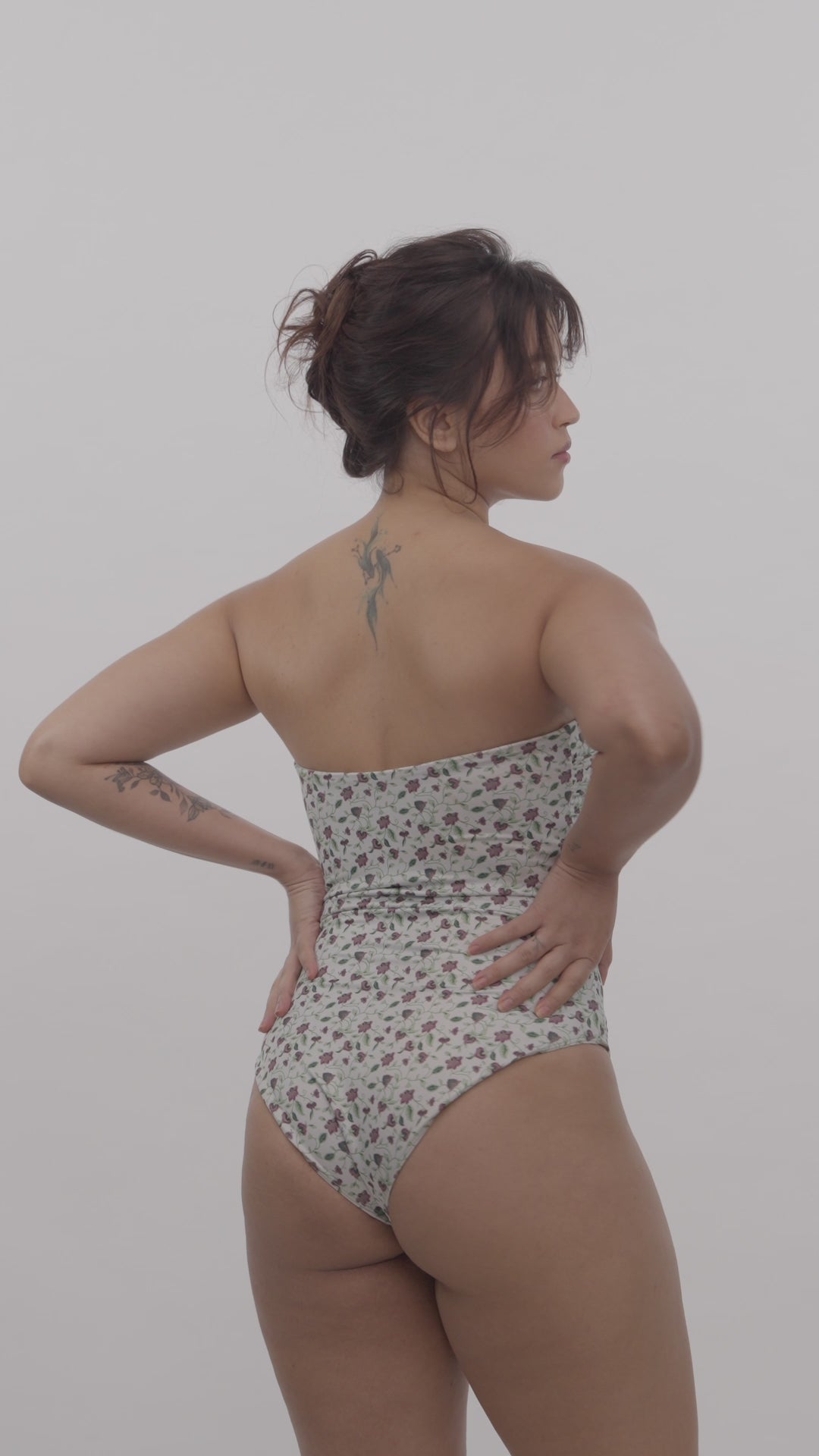 Load video: Strapless Swimsuit - Vine Print