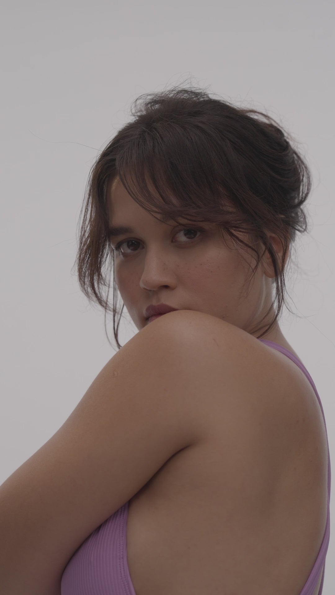 Load video: Cross Back Swimsuit - Lilac